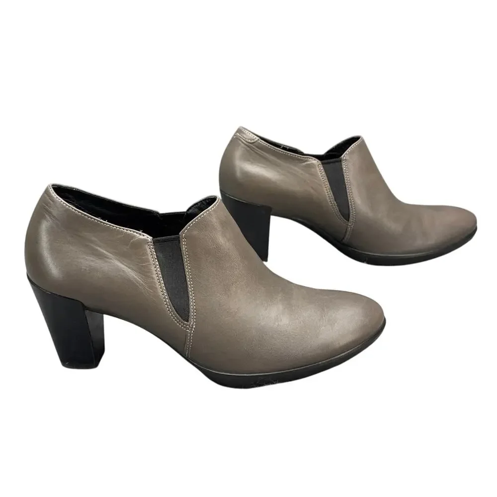 Ecco Shape 55 Taupe Leather Plateau Stack Heel Slip On Ankle Bootie Women 38/7.5